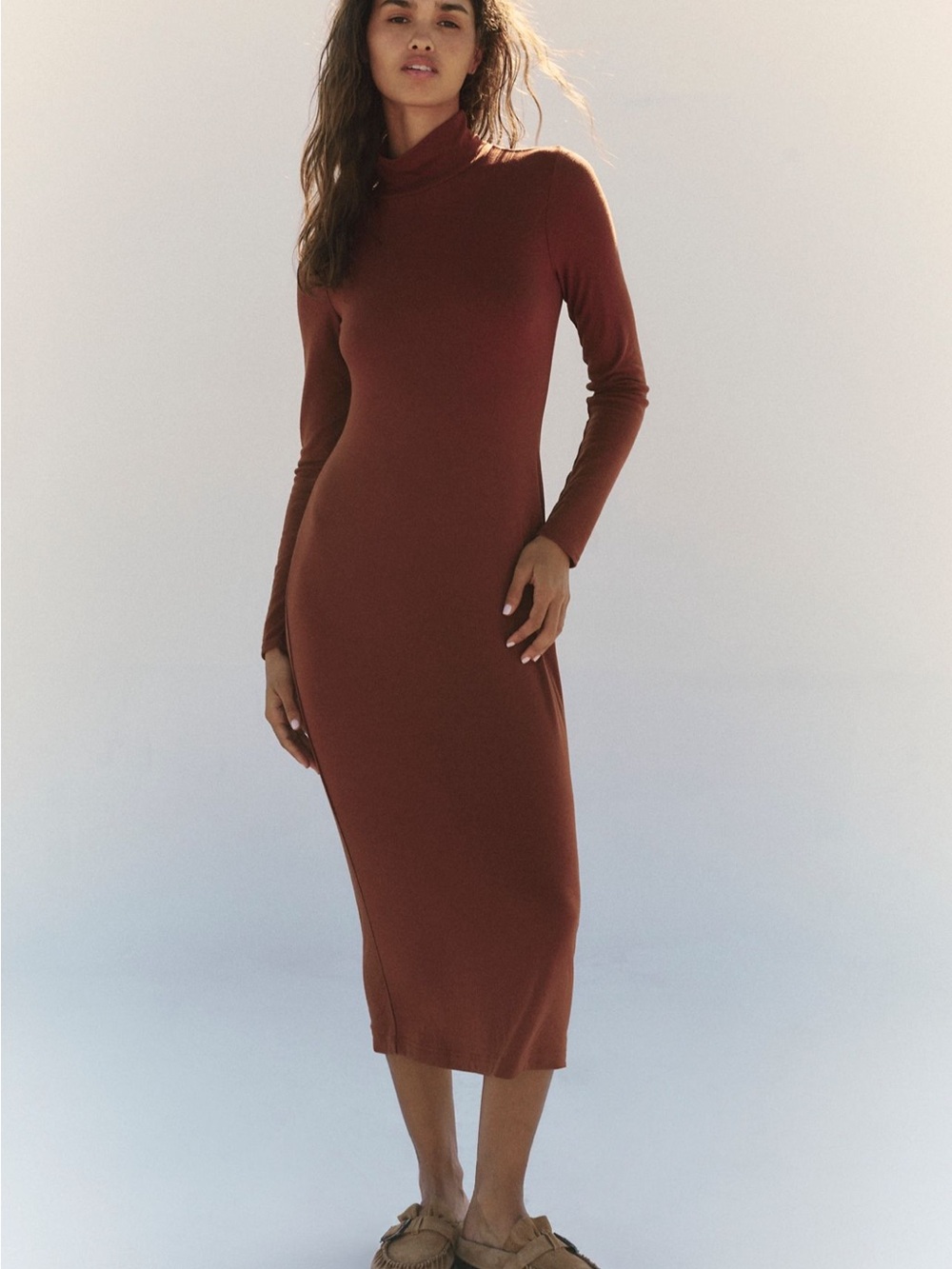 Free People Long-Sleeve Turtleneck Midi Dress